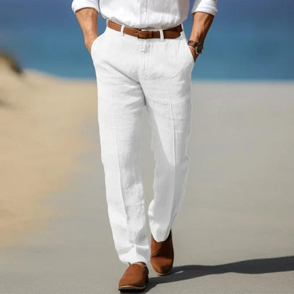 Men's Casual Straight-Leg Trousers with Side Pockets and Belt Loop Waist