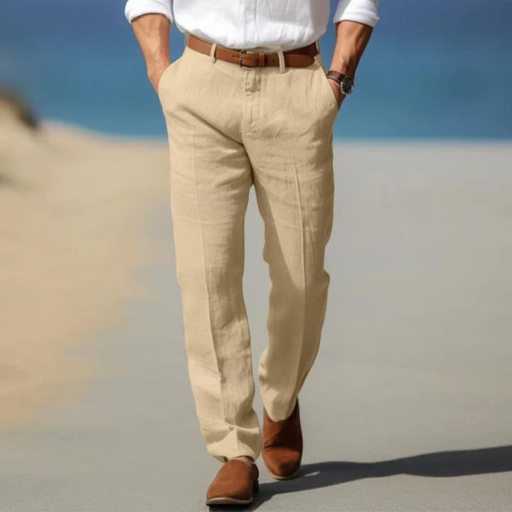 Men's Casual Straight-Leg Trousers with Side Pockets and Belt Loop Waist