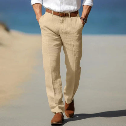 Men's Casual Straight-Leg Trousers with Side Pockets and Belt Loop Waist