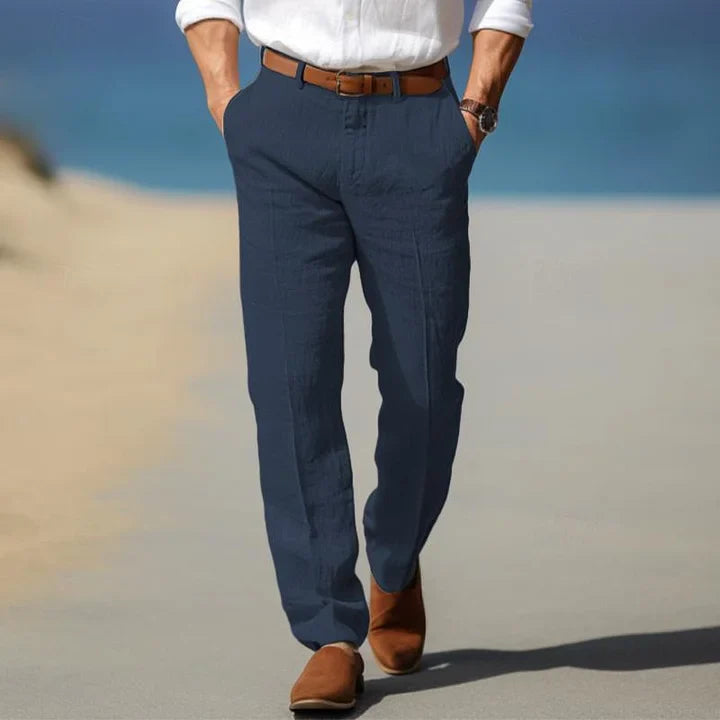 Men's Casual Straight-Leg Trousers with Side Pockets and Belt Loop Waist