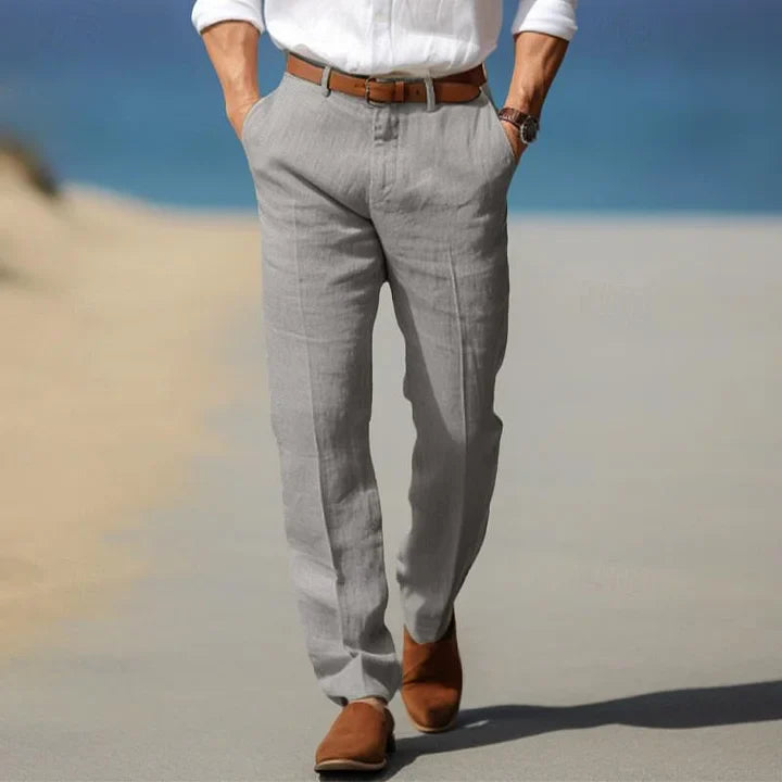 Men's Casual Straight-Leg Trousers with Side Pockets and Belt Loop Waist