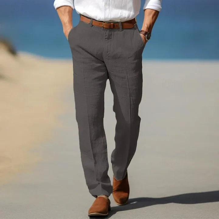 Men's Casual Straight-Leg Trousers with Side Pockets and Belt Loop Waist