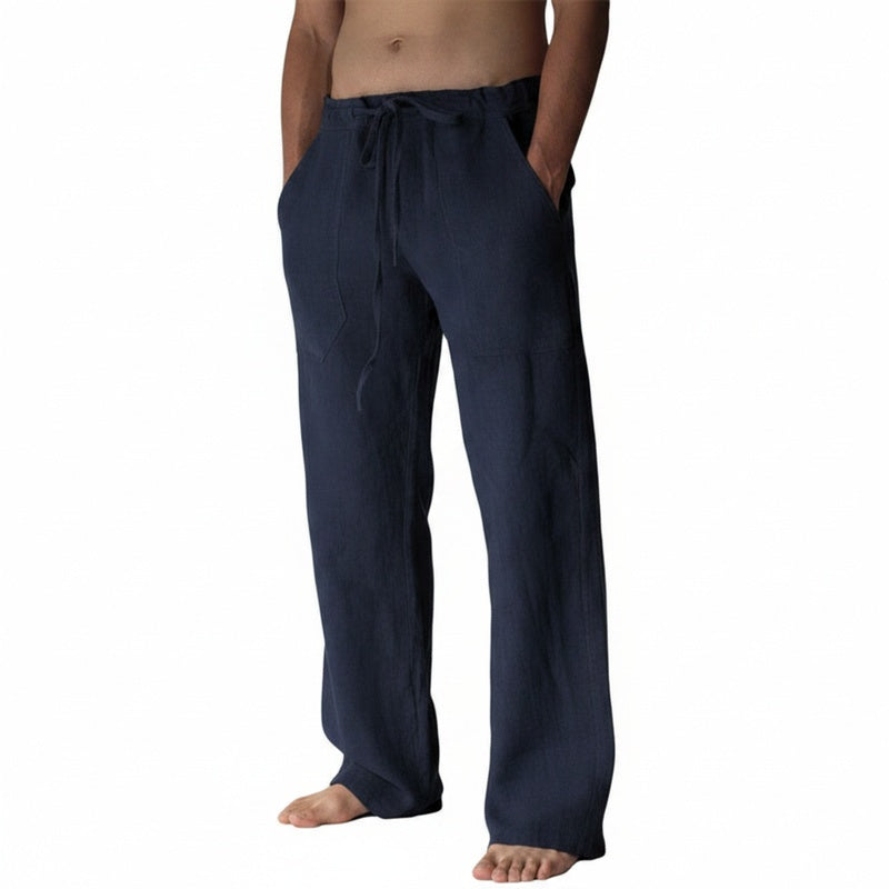 Men's Casual Trousers with Drawstring Waist and Side Pockets
