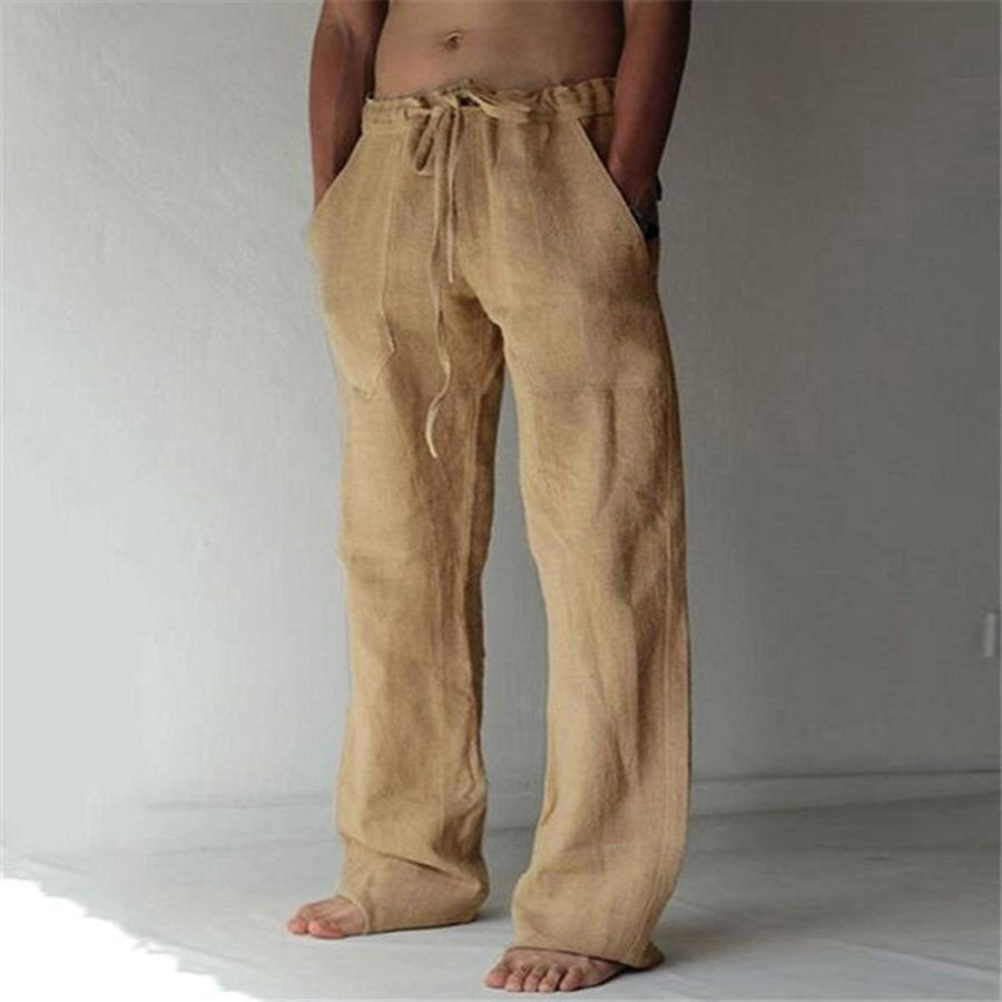 Men's Casual Trousers with Drawstring Waist and Side Pockets