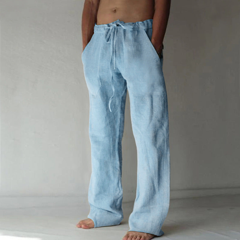 Men's Casual Trousers with Drawstring Waist and Side Pockets