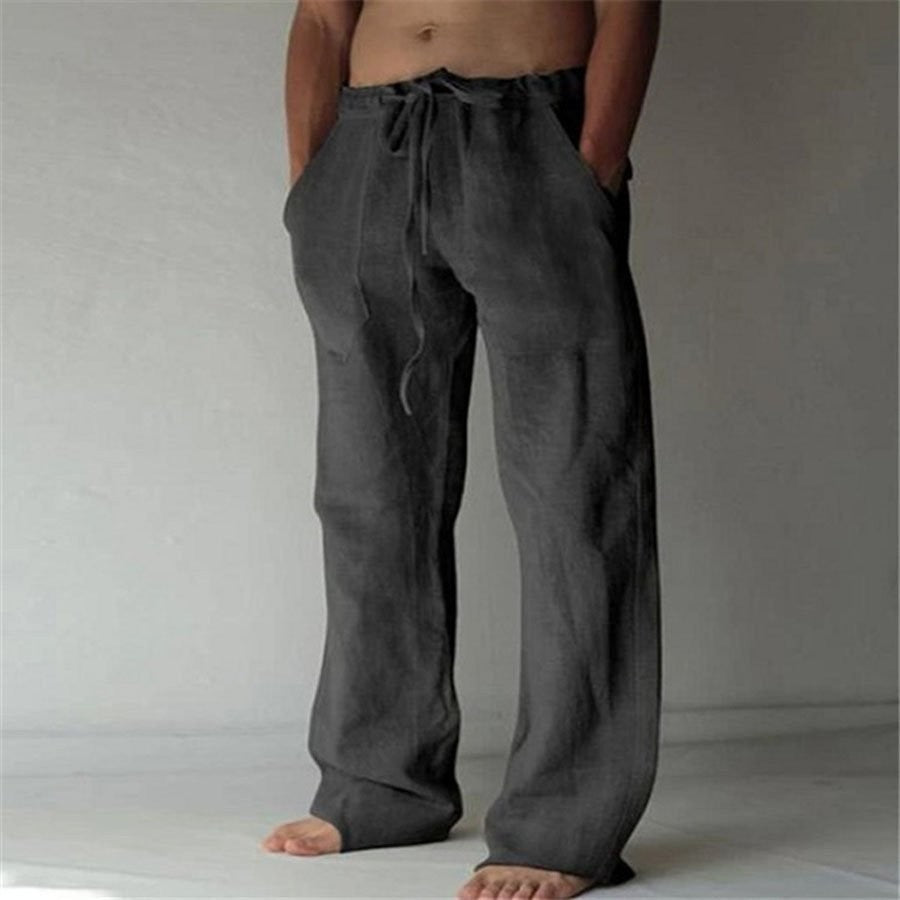 Men's Casual Trousers with Drawstring Waist and Side Pockets
