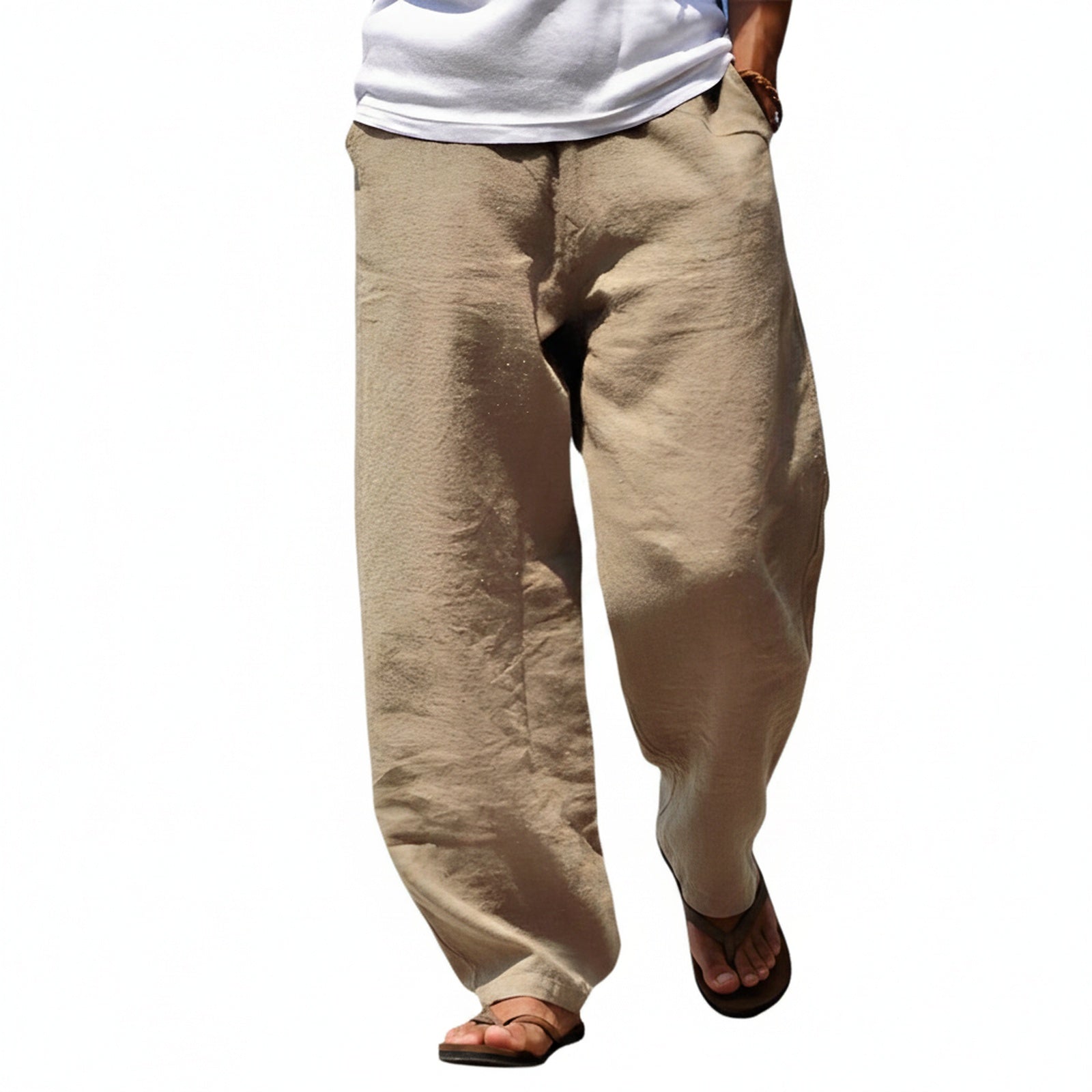 Men's Casual Trousers with Drawstring Waist and Wide Leg