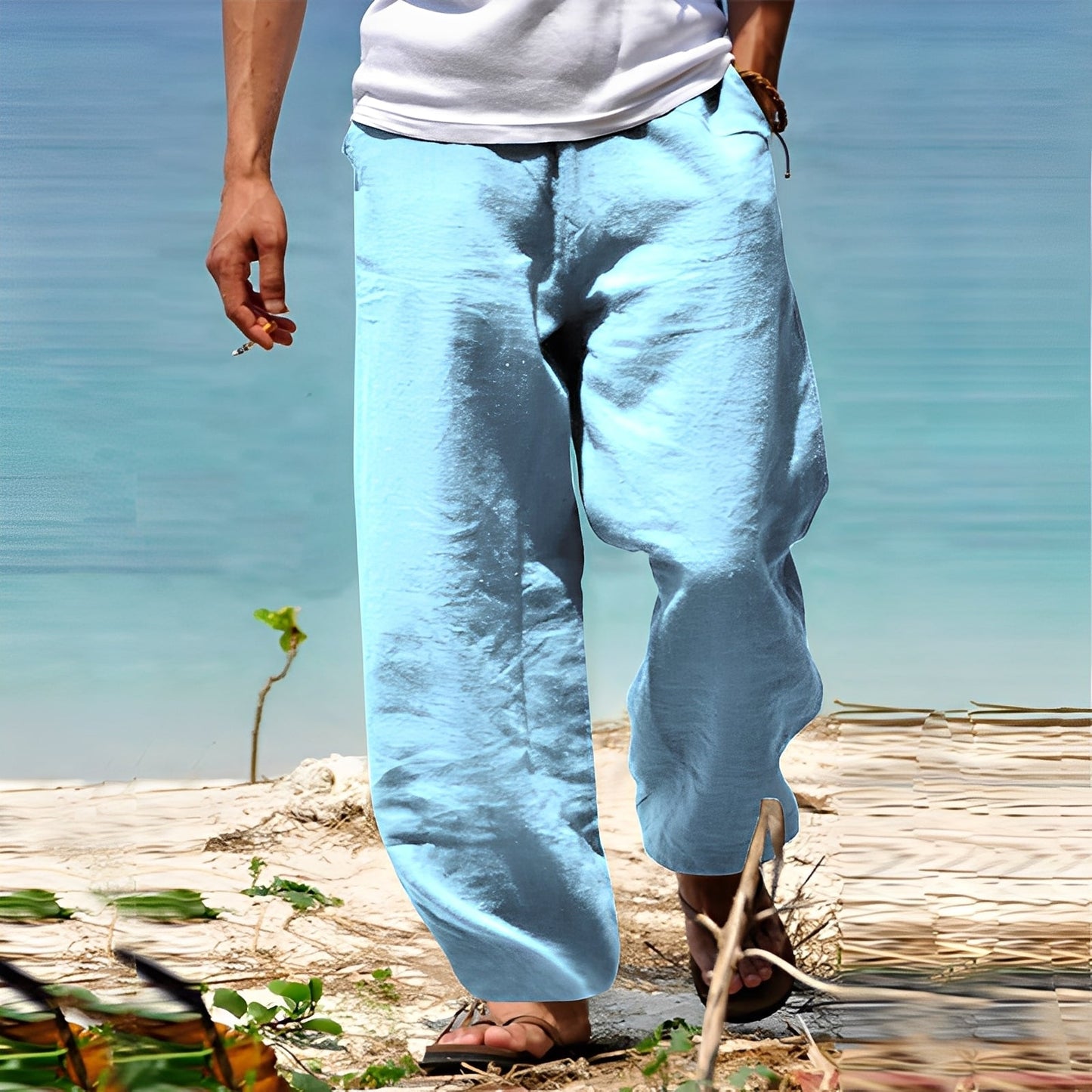 Men's Casual Trousers with Drawstring Waist and Wide Leg