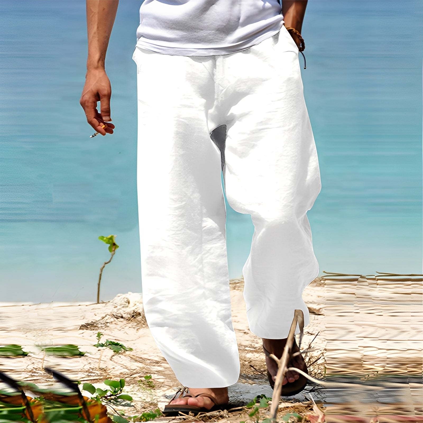 Men's Casual Trousers with Drawstring Waist and Wide Leg