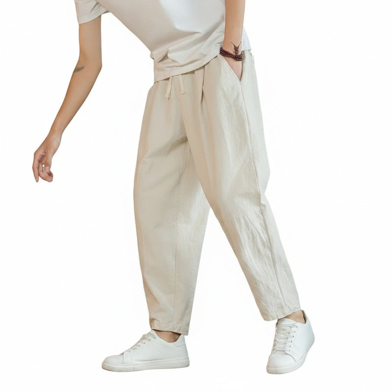 Men's Casual Trousers with Elastic Drawstring Waist and Straight Leg