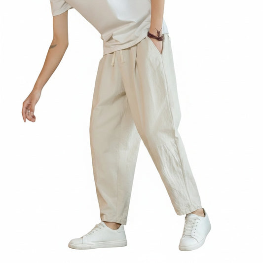 Men's Casual Trousers with Elastic Drawstring Waist and Straight Leg