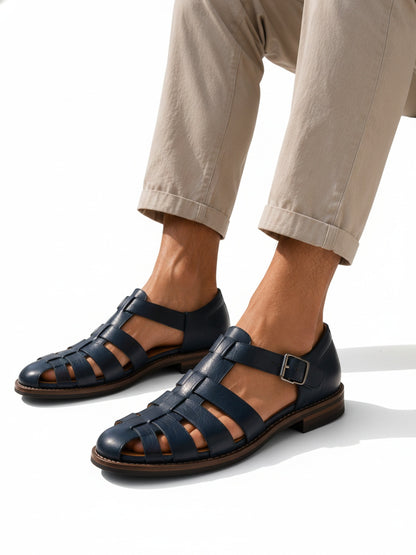 Men's Closed-Toe Fisherman Sandals with Woven Straps and Buckle