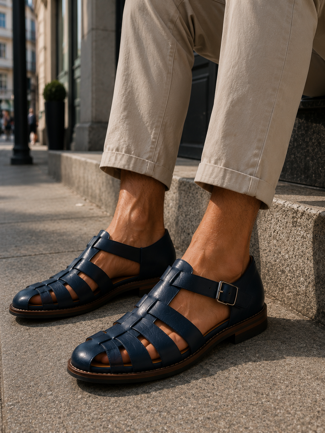 Men's Closed-Toe Fisherman Sandals with Woven Straps and Buckle
