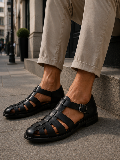 Men's Closed-Toe Fisherman Sandals with Woven Straps and Buckle