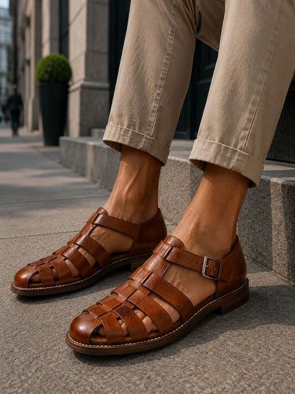 Men's Closed-Toe Fisherman Sandals with Woven Straps and Buckle
