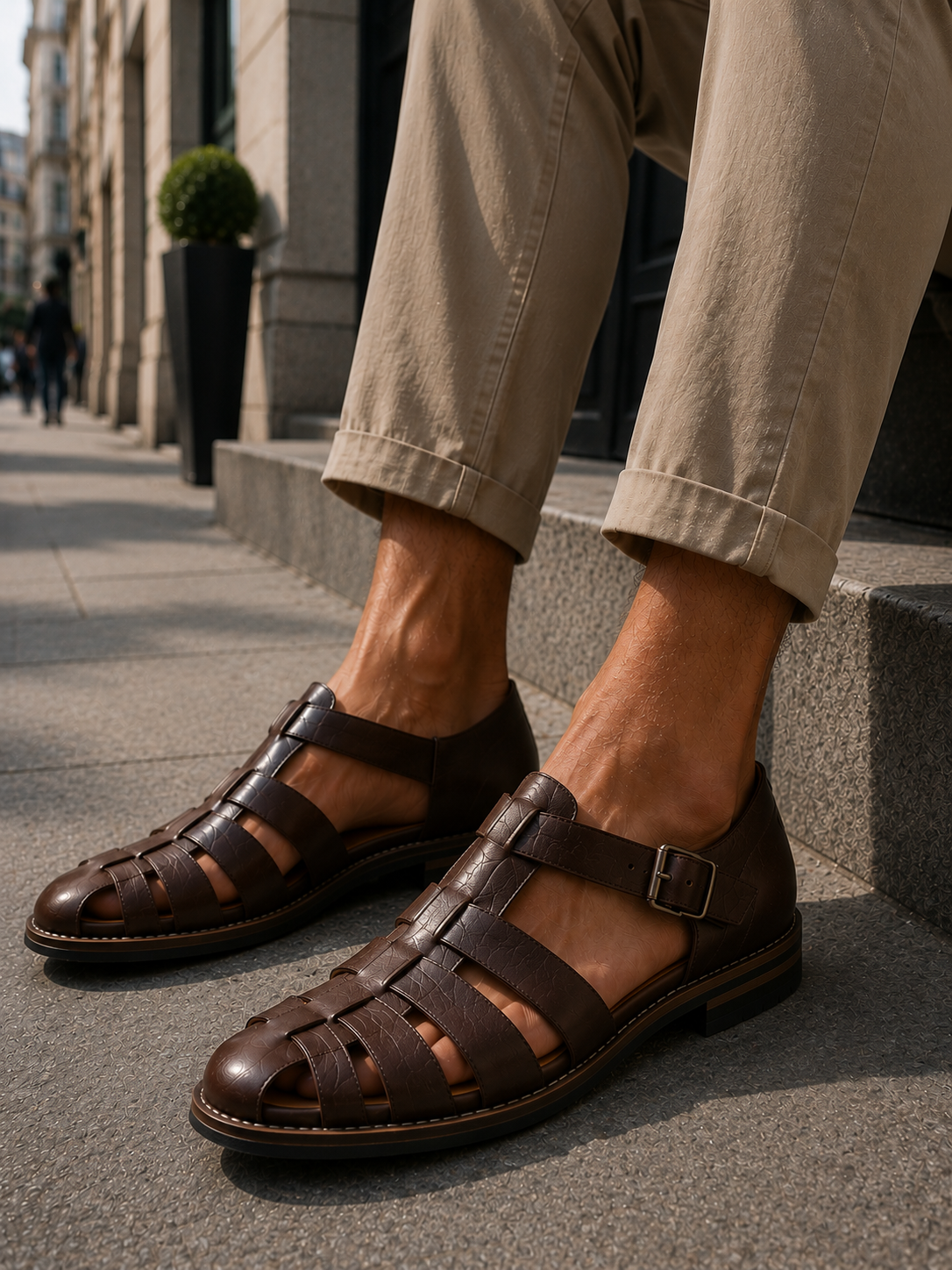 Men's Closed-Toe Fisherman Sandals with Woven Straps and Buckle