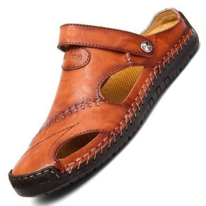 Men's Closed Toe Sandals with Velcro Strap and Faux Leather Look