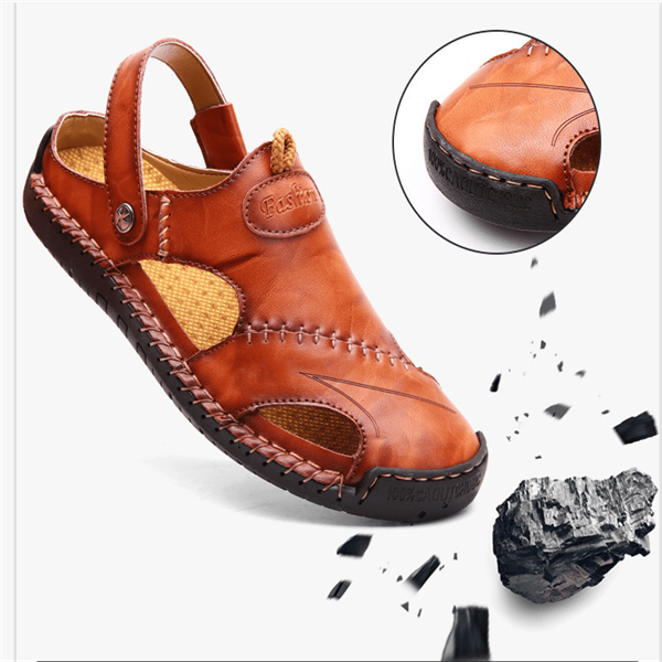 Men's Closed Toe Sandals with Velcro Strap and Faux Leather Look