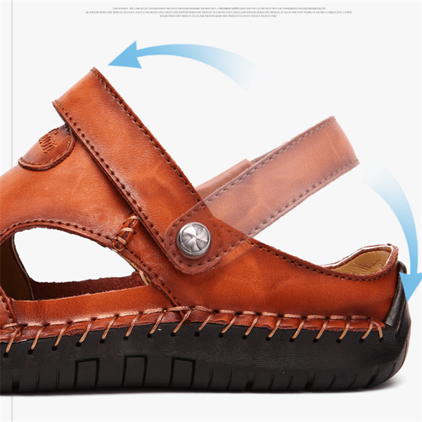 Men's Closed Toe Sandals with Velcro Strap and Faux Leather Look