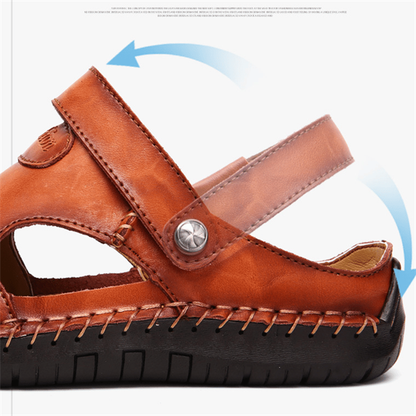 Men's Closed Toe Sandals with Velcro Strap and Faux Leather Look