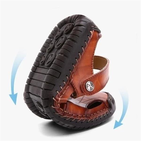 Men's Closed Toe Sandals with Velcro Strap and Faux Leather Look