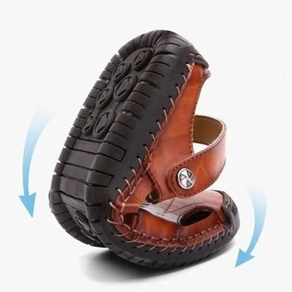 Men's Closed Toe Sandals with Velcro Strap and Faux Leather Look