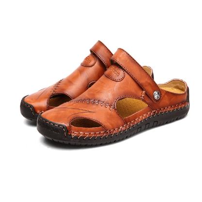 Men's Closed Toe Sandals with Velcro Strap and Faux Leather Look
