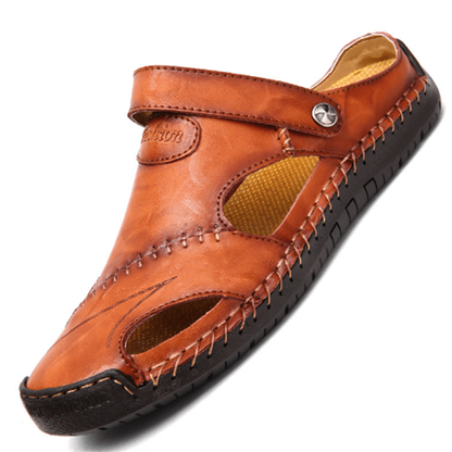 Men's Closed Toe Sandals with Velcro Strap and Faux Leather Look