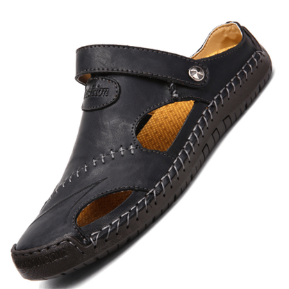 Men's Closed Toe Sandals with Velcro Strap and Faux Leather Look