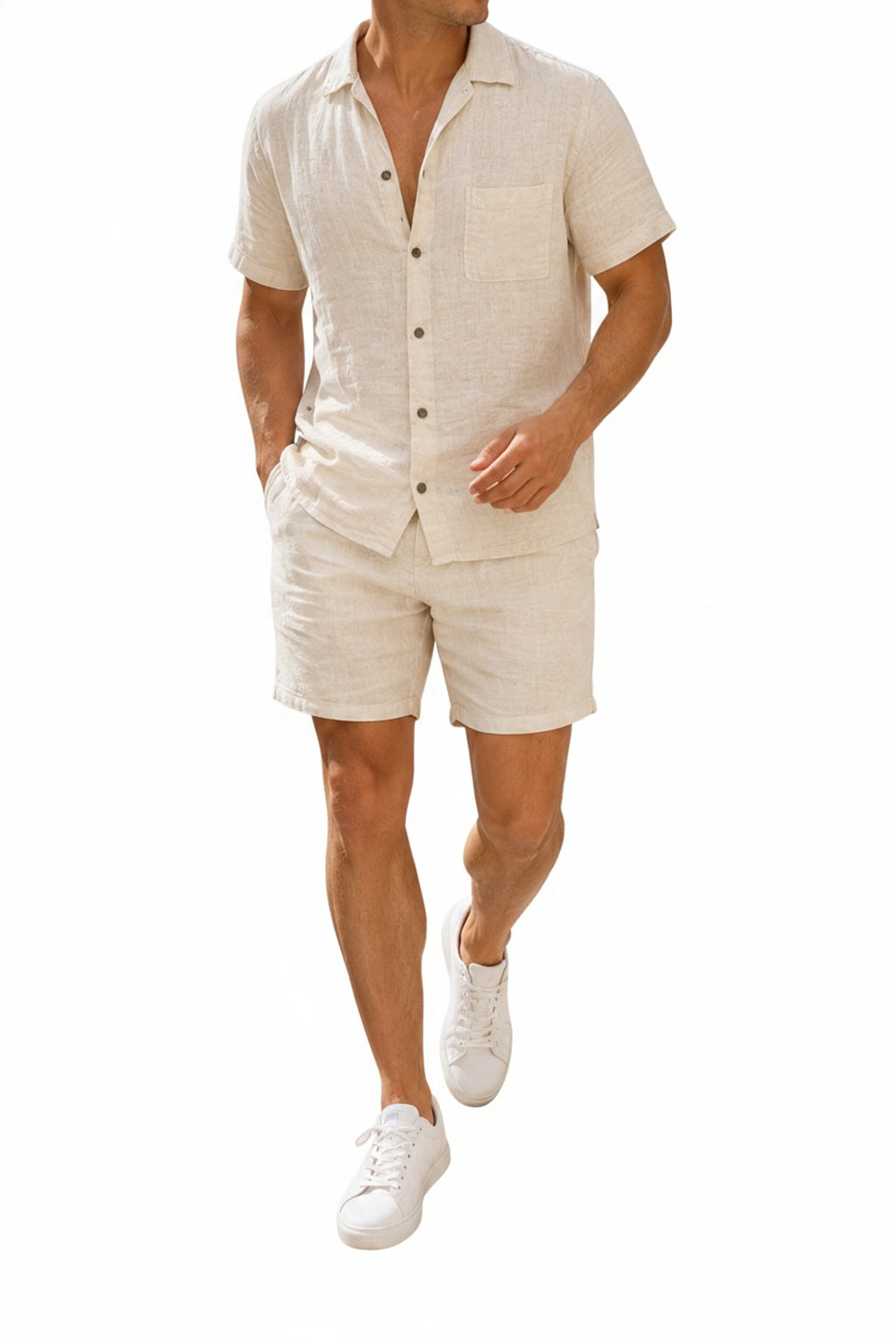 Men's Clothing Set Short Sleeve Button-Down Shirt and Shorts Co-Ord
