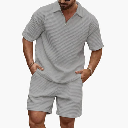 Men's Clothing Set Short Sleeve Polo with Half-Zip and Shorts
