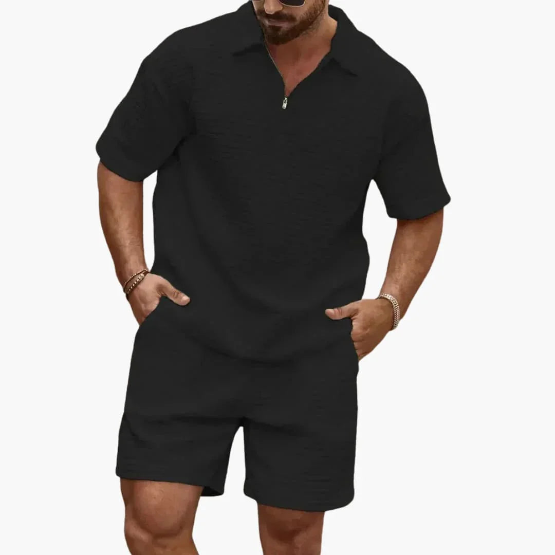 Men's Clothing Set Short Sleeve Polo with Half-Zip and Shorts