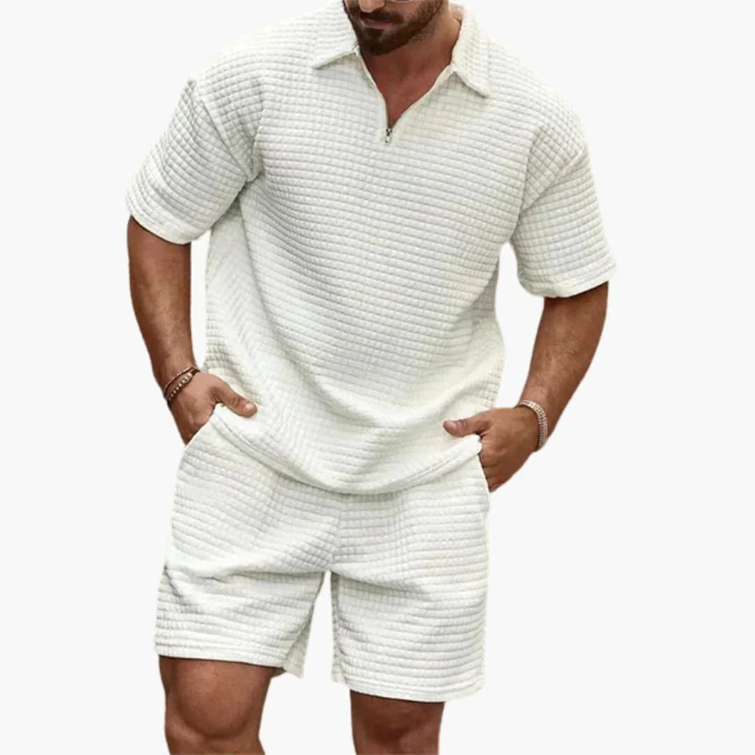 Men's Clothing Set Short Sleeve Polo with Half-Zip and Shorts