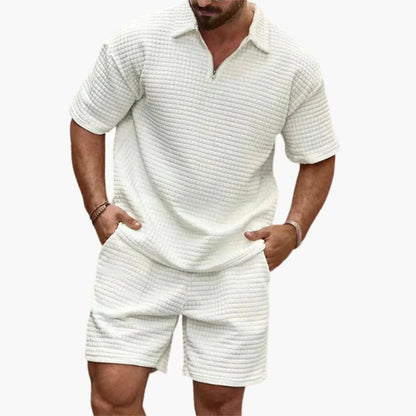 Men's Clothing Set Short Sleeve Polo with Half-Zip and Shorts