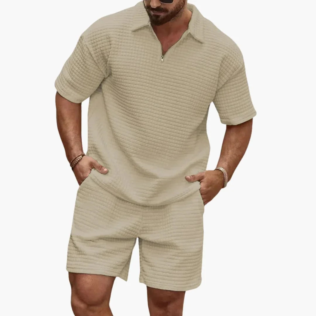 Men's Clothing Set Short Sleeve Polo with Half-Zip and Shorts