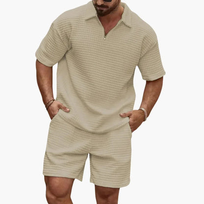Men's Clothing Set Short Sleeve Polo with Half-Zip and Shorts