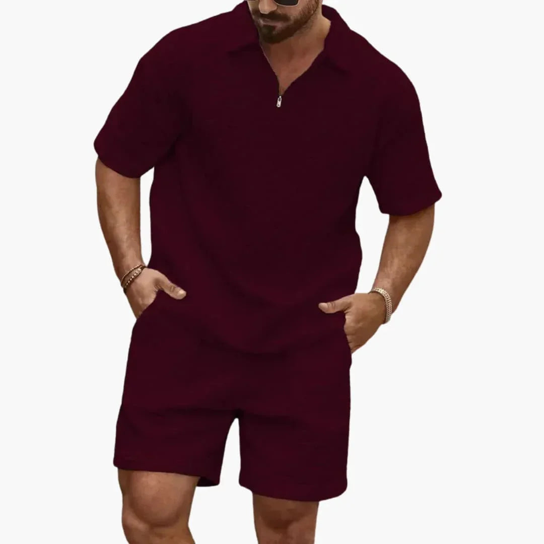 Men's Clothing Set Short Sleeve Polo with Half-Zip and Shorts