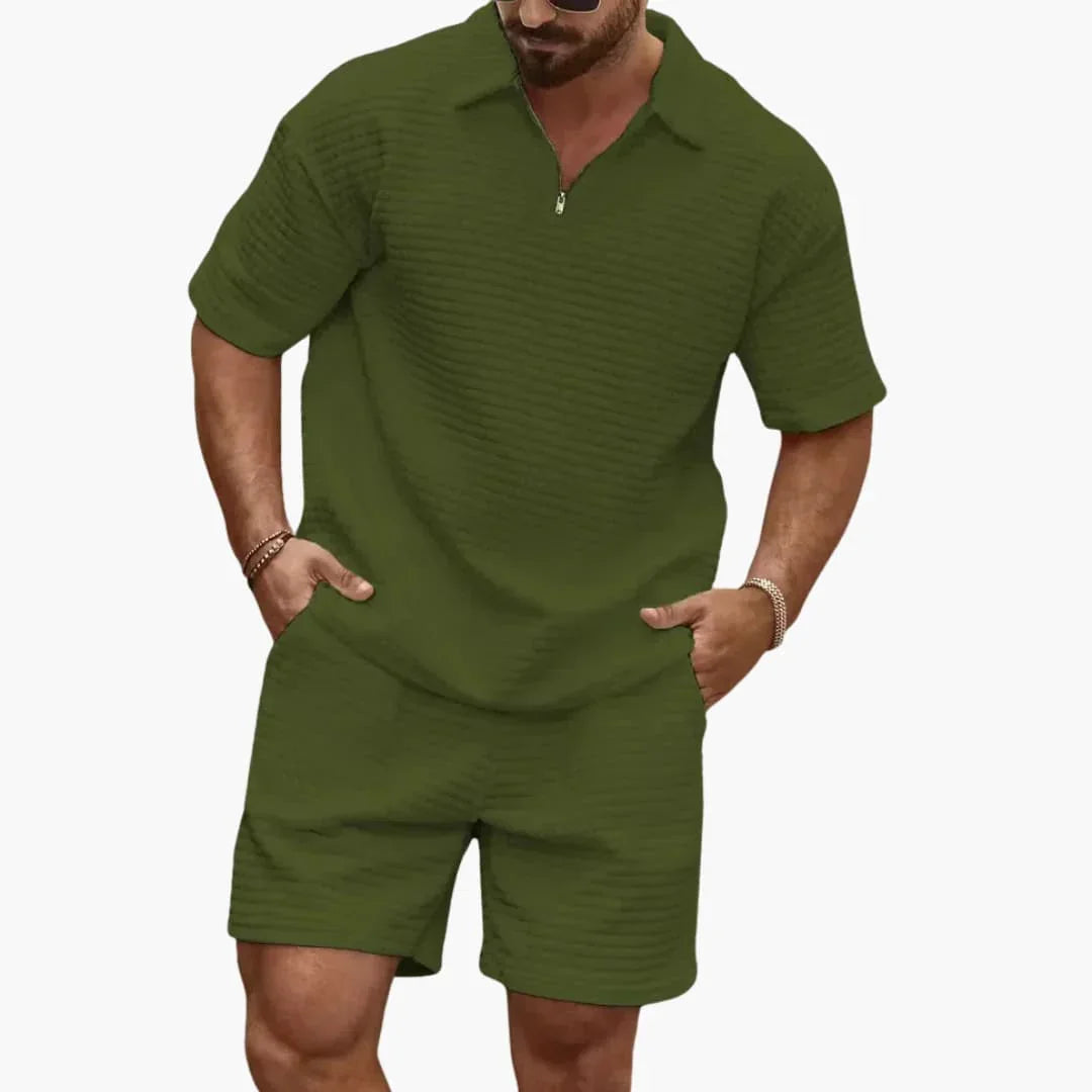 Men's Clothing Set Short Sleeve Polo with Half-Zip and Shorts