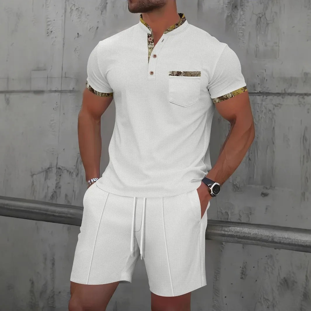 Men's Clothing Set Short Sleeve Polo with Zip Collar and Shorts