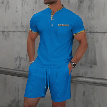 Men's Clothing Set Short Sleeve Polo with Zip Collar and Shorts