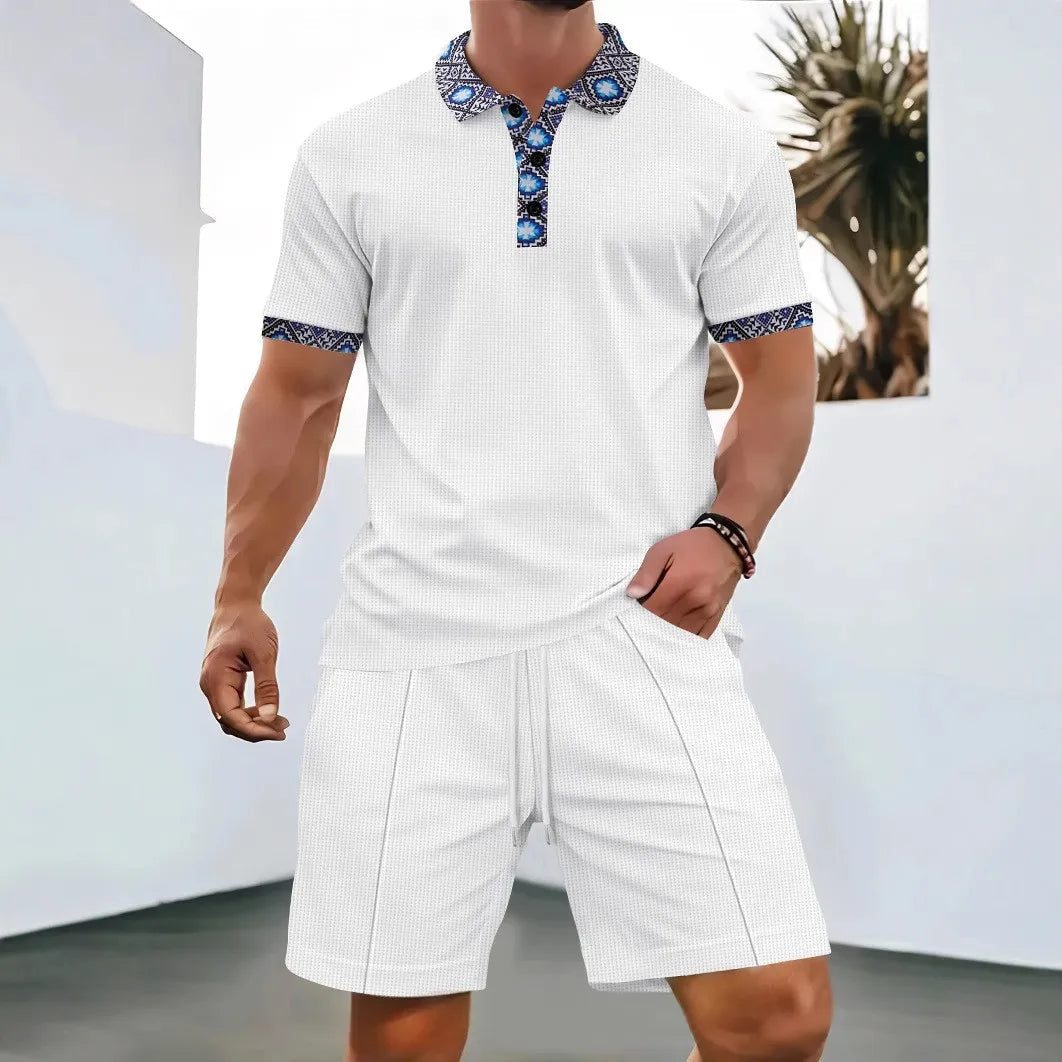 Men's Clothing Set Short Sleeve Polo with Zip Collar and Shorts