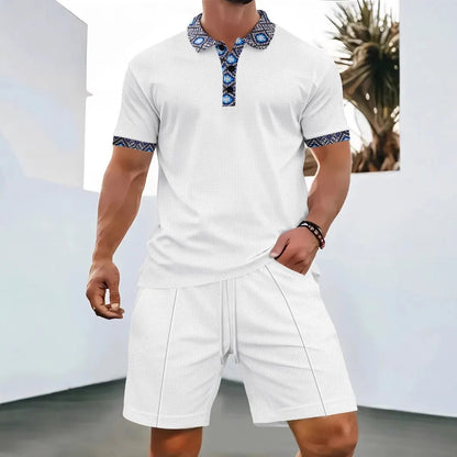 Men's Clothing Set Short Sleeve Polo with Zip Collar and Shorts