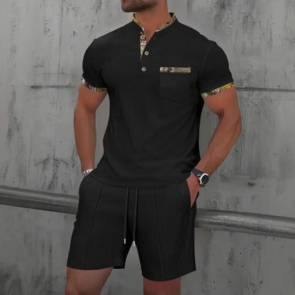 Men's Clothing Set Short Sleeve Polo with Zip Collar and Shorts