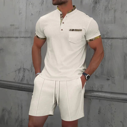 Men's Clothing Set Short Sleeve Polo with Zip Collar and Shorts