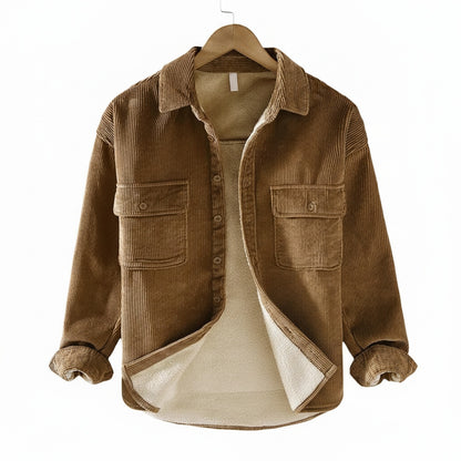 Men's Corduroy Shacket with Sherpa Lining and Chest Pockets