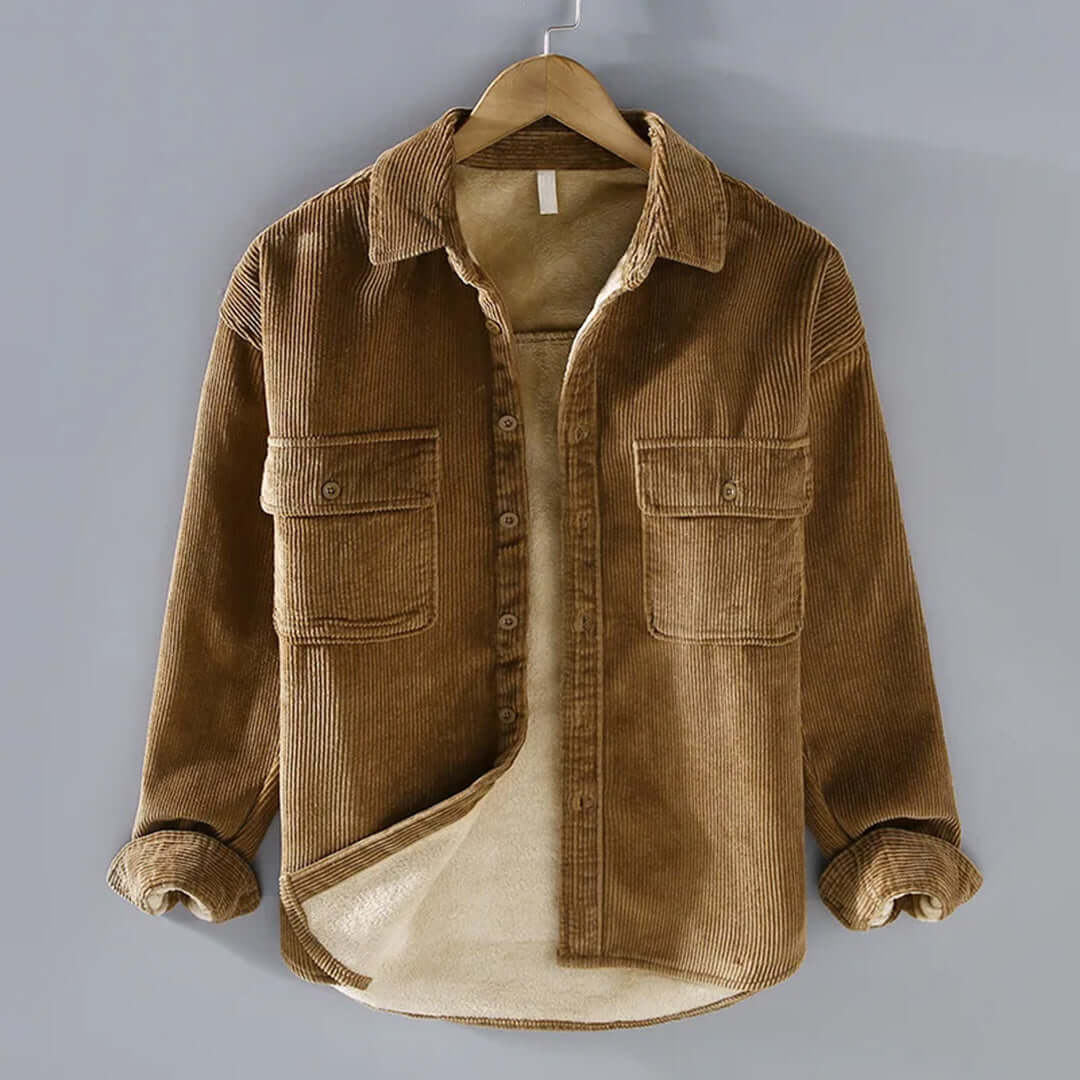 Men's Corduroy Shacket with Sherpa Lining and Chest Pockets