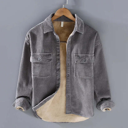 Men's Corduroy Shacket with Sherpa Lining and Chest Pockets