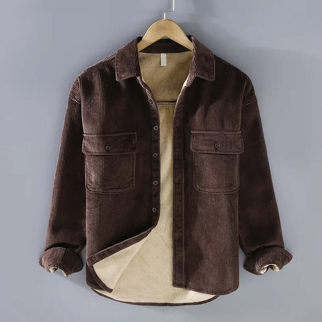 Men's Corduroy Shacket with Sherpa Lining and Chest Pockets
