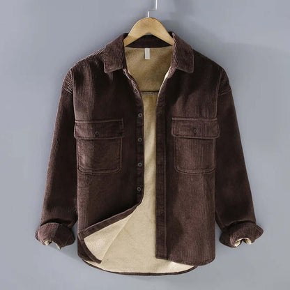 Men's Corduroy Shacket with Sherpa Lining and Chest Pockets
