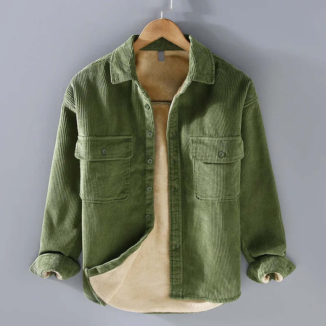 Men's Corduroy Shacket with Sherpa Lining and Chest Pockets